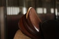 Close up of brown horse saddle Royalty Free Stock Photo