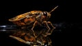 Close Up of Brown Leaf hopper Insect with Reflection on Black Background Royalty Free Stock Photo