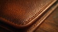 A close up of a brown leather wallet on top of wood, AI