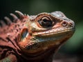 close up of a brown and orange coloured iguana in the nature