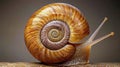 Close Up of a Brown Snail with Intricate Shell Pattern