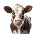 Close up of brown and white cow looking at the camera. Generative AI Royalty Free Stock Photo
