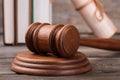 Close-up brown wooden gavel. Royalty Free Stock Photo