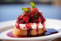 a close-up of a bruschetta with berry compote
