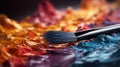 A close up of a brush on top of some colorful paint, AI