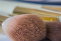 Close up of brushes makeup applicators. Royalty Free Stock Photo
