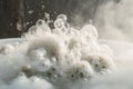 close-up of a bubble bath, overflowing with bubbles and steam