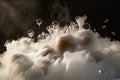 close-up of a bubble bath, overflowing with bubbles and steam