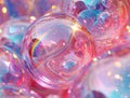 A close up of bubbles, holographic pink background