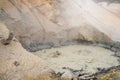 Close up of a bubbling mud pot in the Sulphur Works area of Lassen Volcanic National Park, a geothermal feature