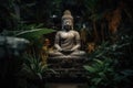 Close up of buddha statue and plants, created using generative ai technology Royalty Free Stock Photo