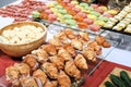close-up of a buffet with appetizers - food fingers