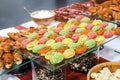 close-up of a buffet with appetizers - food fingers