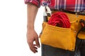 Close-up of builder hand and tool belt