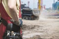 Close-up of builder in uniform at work