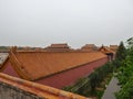 Beijing - A close up on a building complex inside of Forbidden City in China. The buildings have very richly decorated rooftops Royalty Free Stock Photo