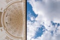 Close-up of a building with a neoclassical ceiling against the sky. Neoclassical architecture, rococo with hemispherical ceiling