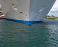 Close up of a bulbous bow of a ship docked in Tortola port, British Virgin Islands Royalty Free Stock Photo