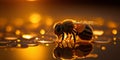 Close up of a bumble bee on honey nectar. Backlit silhouette. Generative ai