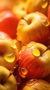 A close up of a bunch of apples with water droplets, AI Royalty Free Stock Photo