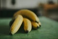 Close-up bunch of bananas on green background Royalty Free Stock Photo