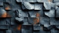 A close up of a bunch of black and orange cubes, grunge dark digital stone wallpaper background. Royalty Free Stock Photo