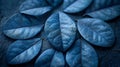 A close up of a bunch of blue leaves on top of each other, AI