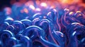 A close up of a bunch of blue and purple worms, AI