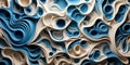 A close up of a bunch of blue and white paper, AI
