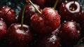 A close up of a bunch of cherries with water droplets. Generative AI image. Royalty Free Stock Photo