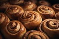 a close up of a bunch of cinnamon buns