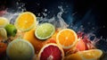 A close up of a bunch of citrus fruits in water, AI