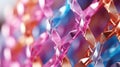 A close up of a bunch of colored ribbons. Generative AI image.