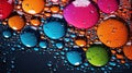 A close up of a bunch of colorful bubbles in water, AI