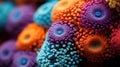 A close up of a bunch of colorful coral that are all different colors, AI