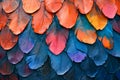 A close up of a bunch of colorful feathers. Generative AI