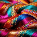 A close up of a bunch of colorful thread