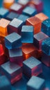 A close up of a bunch of cubes with a blue background. Royalty Free Stock Photo