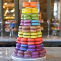 A close up of a bunch of different colored macarons, AI