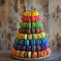 A close up of a bunch of different colored macarons, AI