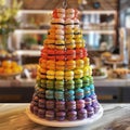 A close up of a bunch of different colored macarons, AI