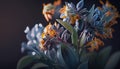 a close up of a bunch of flowers with blurry lights in the back ground and a black background with a Royalty Free Stock Photo