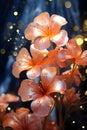 a close up of a bunch of flowers with drops of water on them. Oil Painting of a Coral color flower perfect for Wall Art. Royalty Free Stock Photo