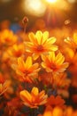 A close up of a bunch of flowers in the sun, AI