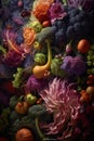 A Close Up Of A Bunch Of Fractal Fruits And Vegetables. Generative AI Image.
