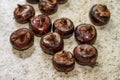 Close-up of a bunch of fresh horseshoe water chestnuts on the table Royalty Free Stock Photo