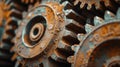 A close up of a bunch of gears that are rusty, AI