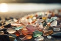 a close up of a bunch of glass pebbles on a beach