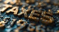 A close up of a bunch of gold letters spelling taxes, AI