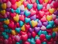 close up of a bunch of heart shaped balloons, many hearts